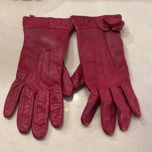 Red Leather Gloves with Floral Detail